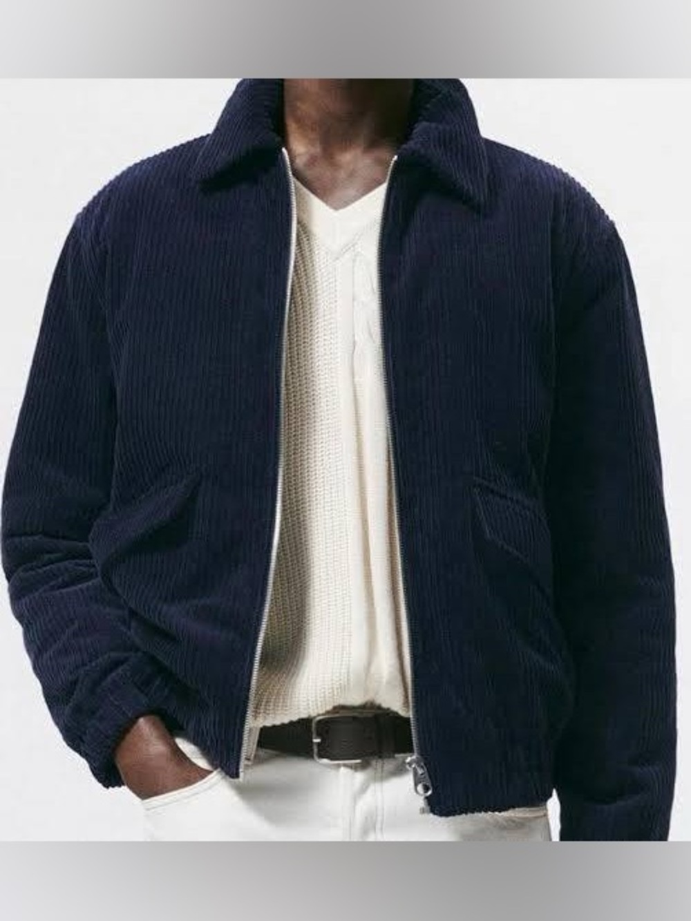 Zara Pure Cotton Corduroy Knit Layer Zip Bomber Jacket Mens Large